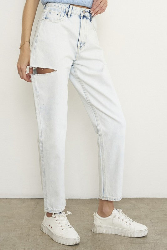 High Rise Ice Wash Denim Jeans