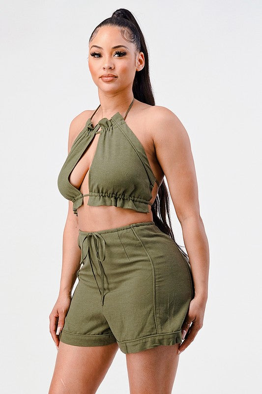 Sexy Casual Crop Top and Short Set