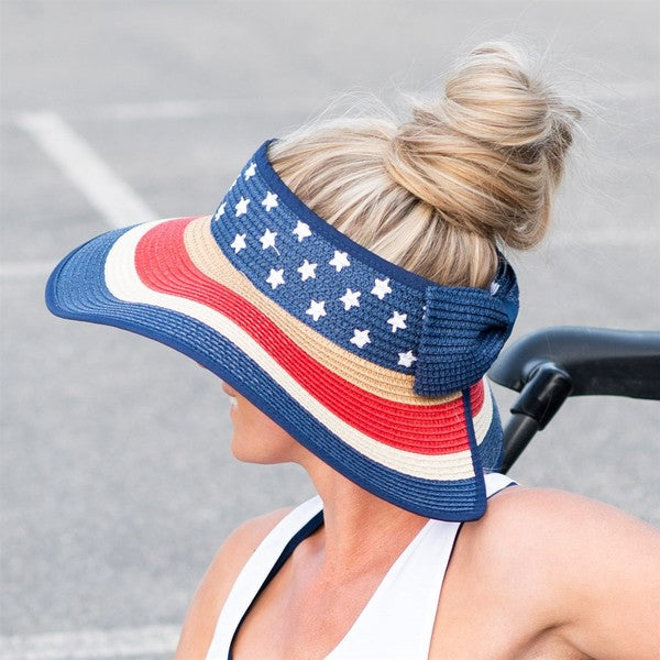 Patriotic Roll Up Straw Sun Hat