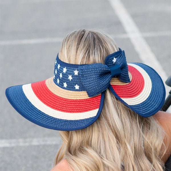 Patriotic Roll Up Straw Sun Hat