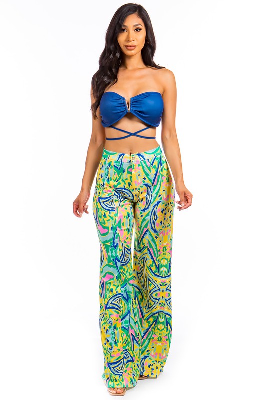 Navy Multi Bralette Top & Palazzo Pant Set king-general-store-5710.myshopify.com