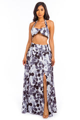 Black Multi Summer Crop Top Maxi Skirt Set