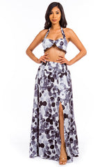 Black Multi Summer Crop Top Maxi Skirt Set
