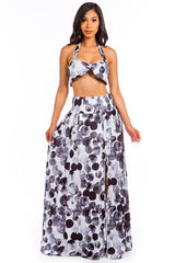 Black Multi Summer Crop Top Maxi Skirt Set