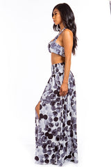 Black Multi Summer Crop Top Maxi Skirt Set