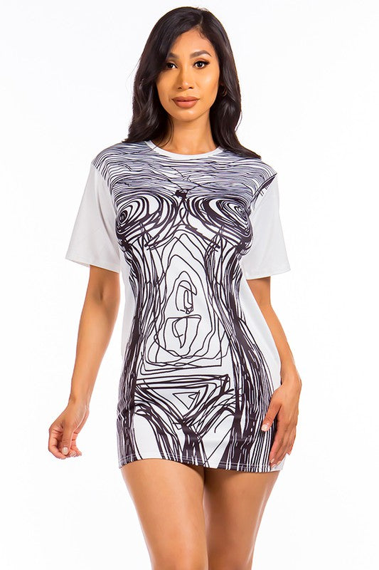 White Sexy Graphic T-Shirt Mini Dress