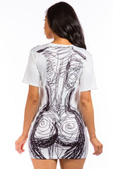 White Sexy Graphic T-Shirt Mini Dress