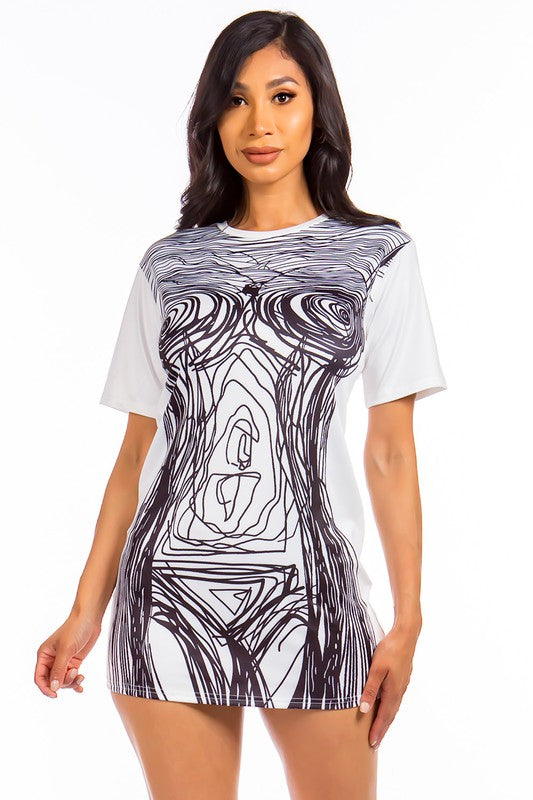 White Sexy Graphic T-Shirt Mini Dress