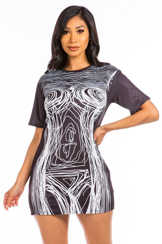 Black Sexy Graphic T-Shirt Mini Dress