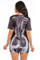 Black Sexy Graphic T-Shirt Mini Dress