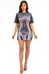 Black Sexy Graphic T-Shirt Mini Dress