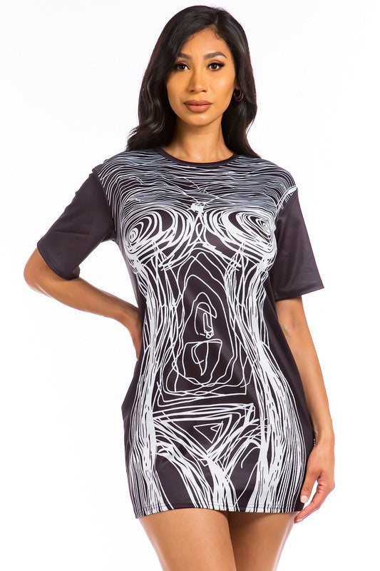 Black Sexy Graphic T-Shirt Mini Dress