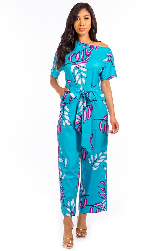 Blue Floral One Shoulder Jumpsuit king-general-store-5710.myshopify.com