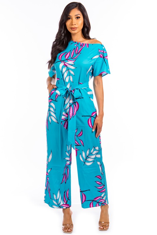 Blue Floral One Shoulder Jumpsuit king-general-store-5710.myshopify.com