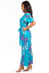 Blue Floral One Shoulder Jumpsuit king-general-store-5710.myshopify.com