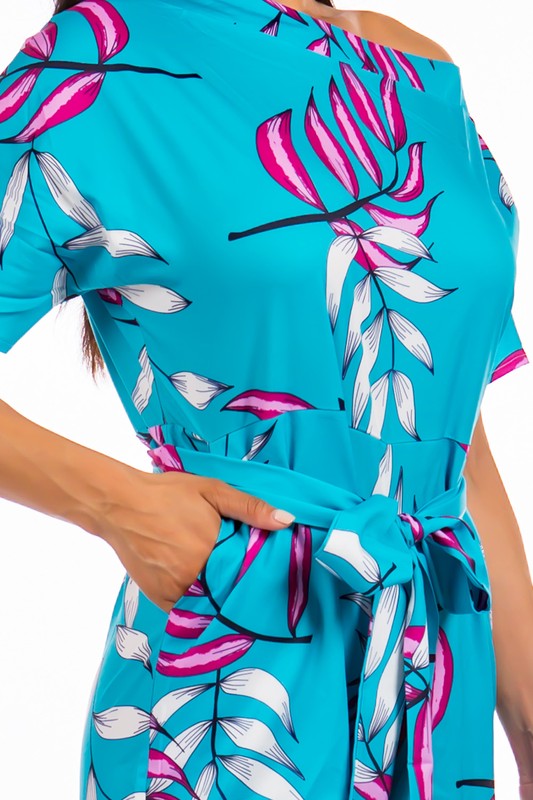 Blue Floral One Shoulder Jumpsuit king-general-store-5710.myshopify.com