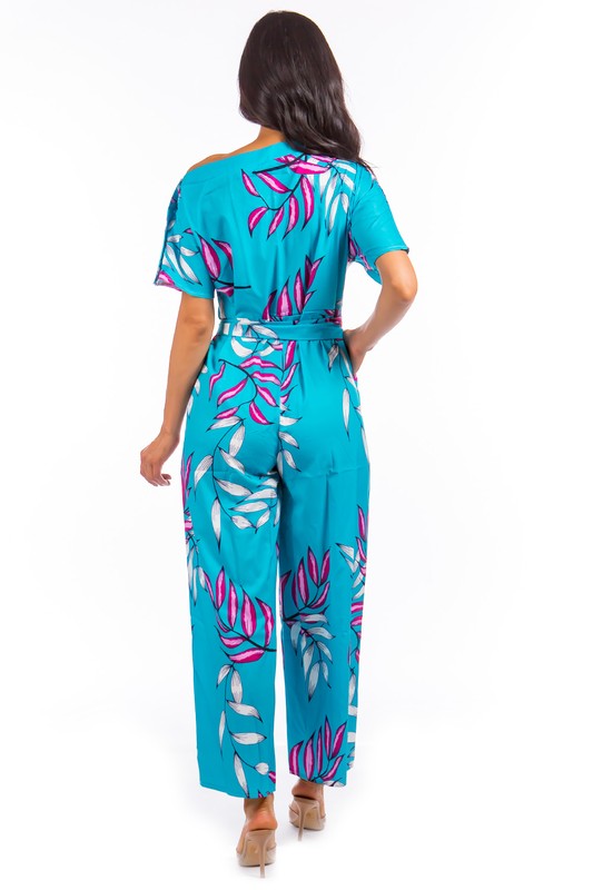 Blue Floral One Shoulder Jumpsuit king-general-store-5710.myshopify.com