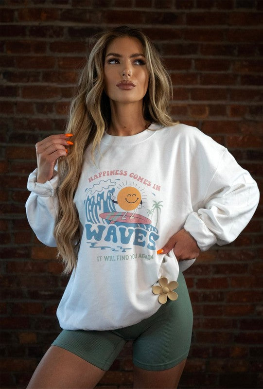 Happiness Comes in Waves Crewneck Sweatshirt king-general-store-5710.myshopify.com