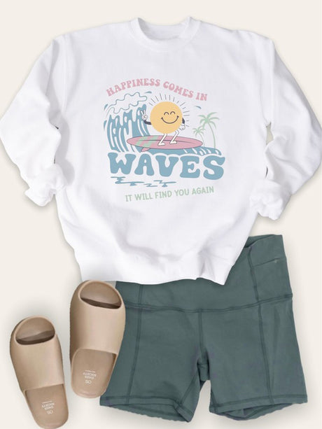 Happiness Comes in Waves Crewneck Sweatshirt king-general-store-5710.myshopify.com