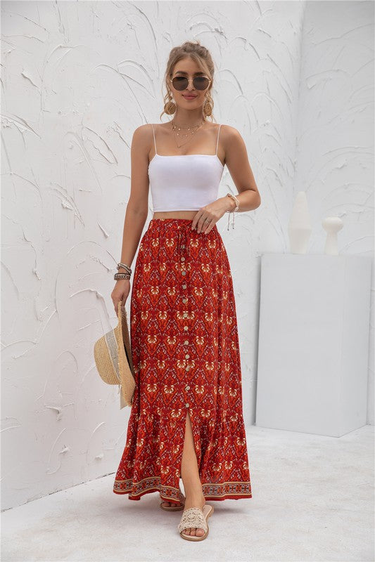 Casual Print Maxi Skirt