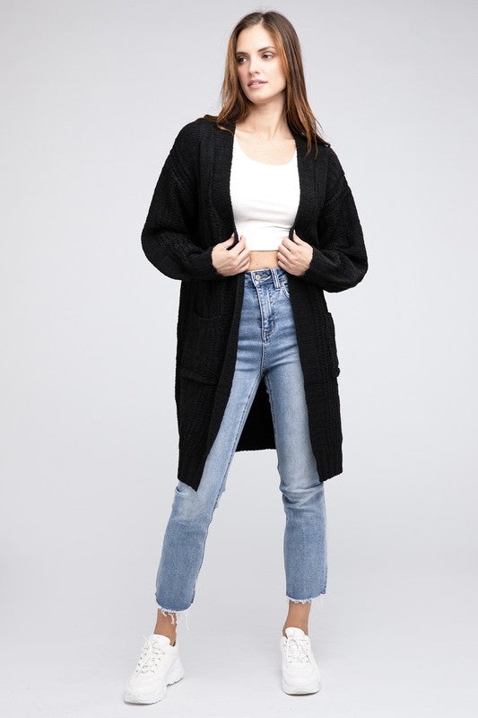 Twist Knitted Open Front Cardigan With Pockets king-general-store-5710.myshopify.com