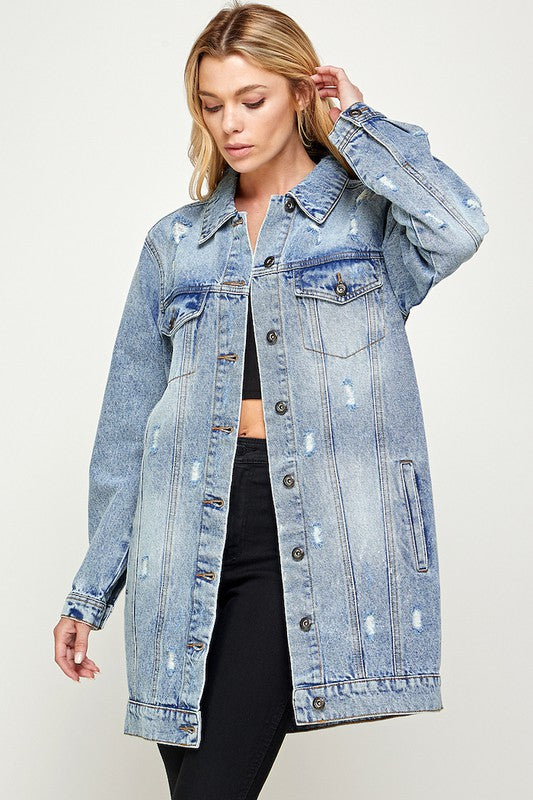 Third Quarter Distressed Washed Denim Jacket king-general-store-5710.myshopify.com