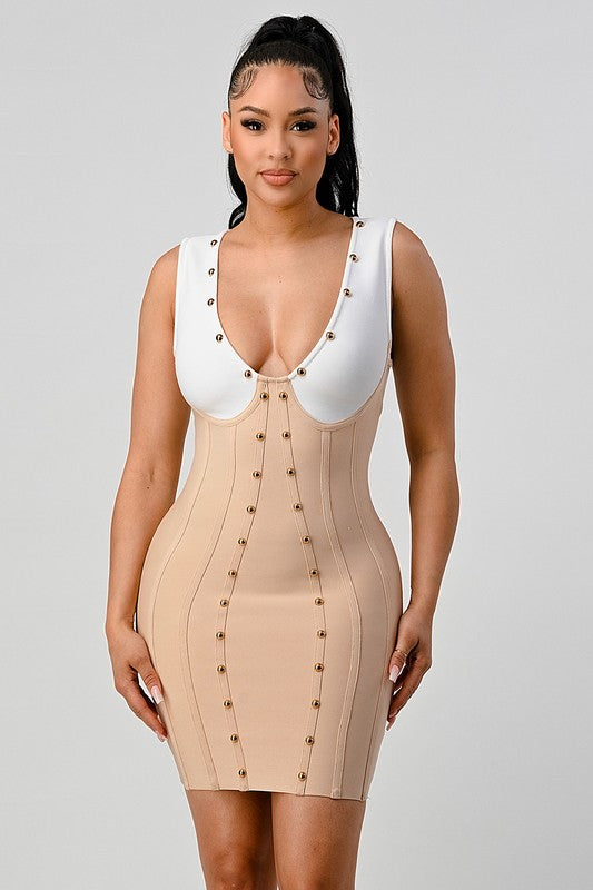 Stunning Beads Contrast Color Sexy Bandage Mini Dress king-general-store-5710.myshopify.com