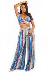 Blue Multi V-Neck Crop Top & Wide Leg Pant Set king-general-store-5710.myshopify.com