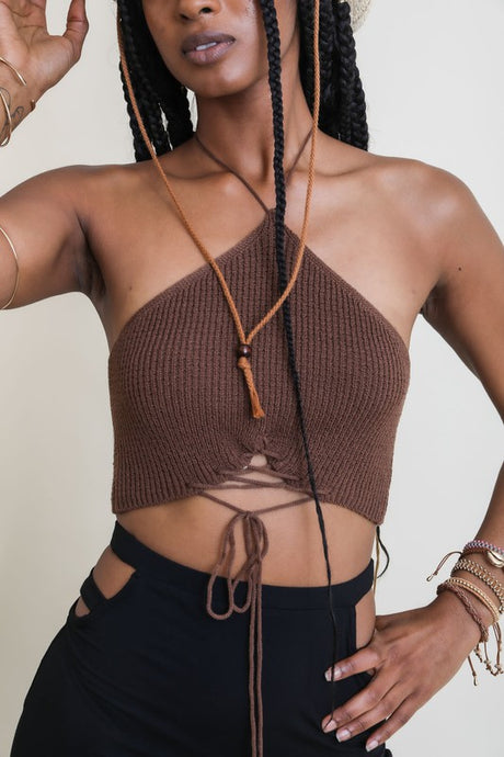 Lace-Up Halter Knit Bralette king-general-store-5710.myshopify.com