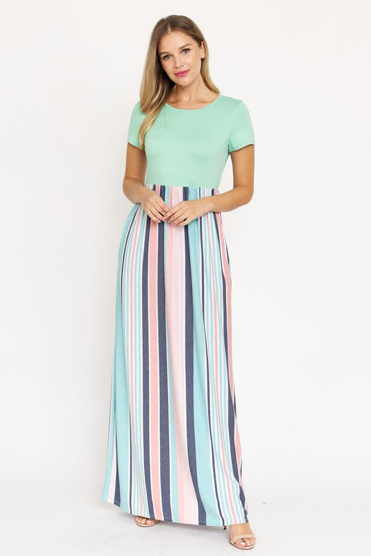 Contrast Multi Stripe Maxi Dress