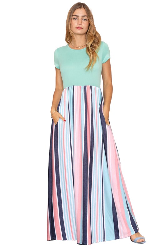 Contrast Multi Stripe Maxi Dress