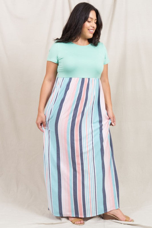 Contrast Multi Stripe Maxi Dress