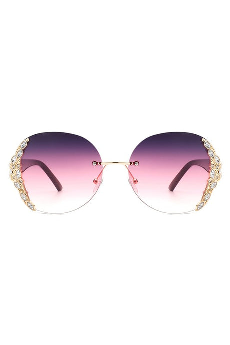 Women Rimless Round Rhinestone Oversize Sunglasses king-general-store-5710.myshopify.com