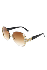 Women Rimless Round Rhinestone Oversize Sunglasses king-general-store-5710.myshopify.com