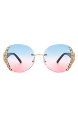 Women Rimless Round Rhinestone Oversize Sunglasses king-general-store-5710.myshopify.com