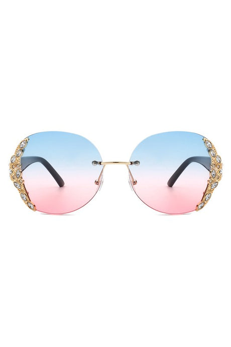 Women Rimless Round Rhinestone Oversize Sunglasses king-general-store-5710.myshopify.com