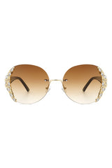 Women Rimless Round Rhinestone Oversize Sunglasses king-general-store-5710.myshopify.com