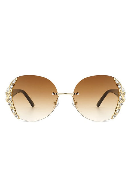 Women Rimless Round Rhinestone Oversize Sunglasses king-general-store-5710.myshopify.com