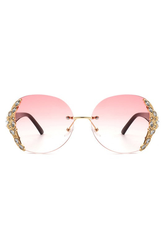 Women Rimless Round Rhinestone Oversize Sunglasses king-general-store-5710.myshopify.com