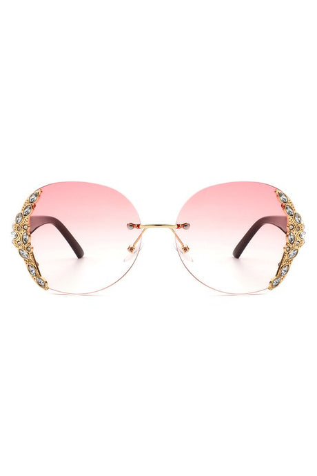 Women Rimless Round Rhinestone Oversize Sunglasses king-general-store-5710.myshopify.com