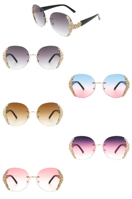 Women Rimless Round Rhinestone Oversize Sunglasses king-general-store-5710.myshopify.com