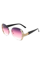 Women Rimless Round Rhinestone Oversize Sunglasses king-general-store-5710.myshopify.com