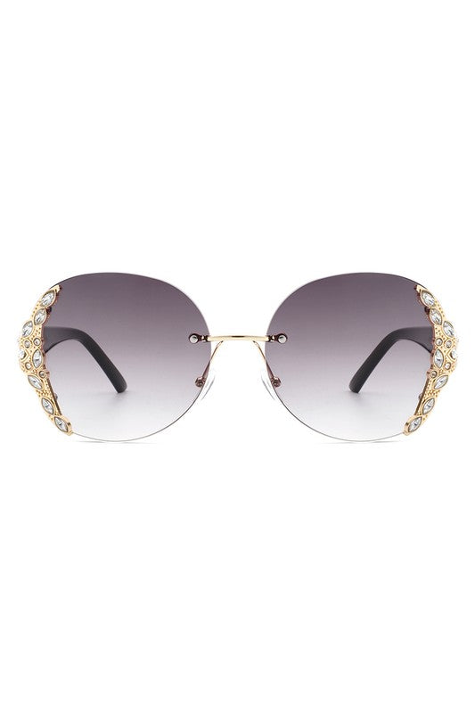 Women Rimless Round Rhinestone Oversize Sunglasses king-general-store-5710.myshopify.com