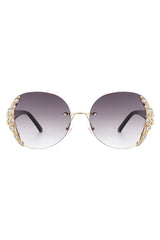 Women Rimless Round Rhinestone Oversize Sunglasses king-general-store-5710.myshopify.com