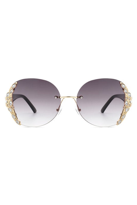 Women Rimless Round Rhinestone Oversize Sunglasses king-general-store-5710.myshopify.com