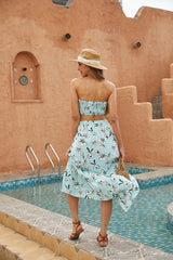 Light Blue Floral Crop Tube & Long Skirt Set