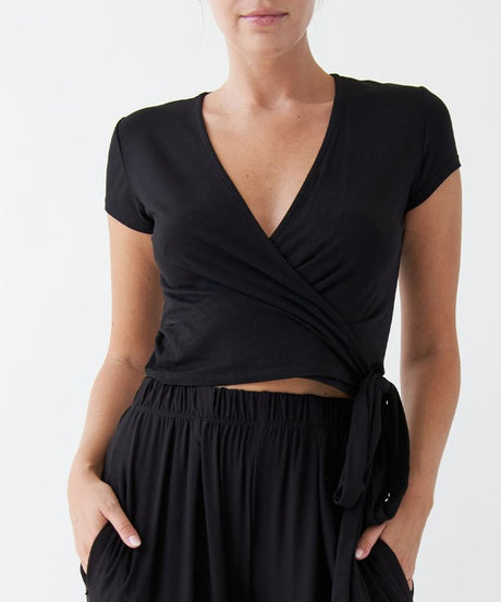 BAMBOO Wrap Cropped Cap Sleeve Top king-general-store-5710.myshopify.com