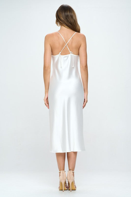 Ivory Satin Bias Slip Dress with Slit