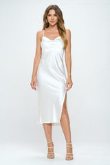 Ivory Satin Bias Slip Dress with Slit