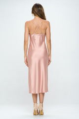 Peach Satin Bias Slip Dress with Slit